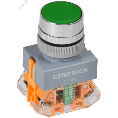 Кнопка D7-11BN d=22мм 1з+1р зеленая GENERICA BBT50-11BN-3-22-K06-G