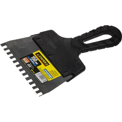 STAYER PROFlat, 150 мм, зуб 6 х 6 мм, пластиковая ручка, зубчатый, нержавеющий фасадный шпатель, Professional (1009-15-06)